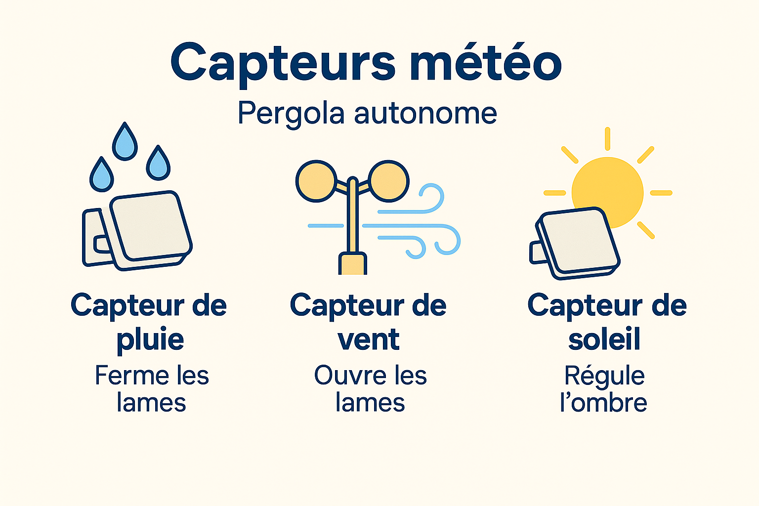Les Capteurs Météo, pluie, vent, soleil
