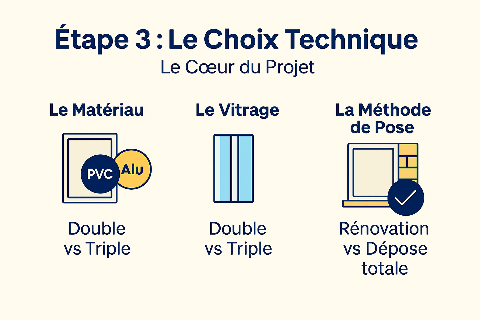 Le Choix Technique, matériau, vitrage, méthode de pose