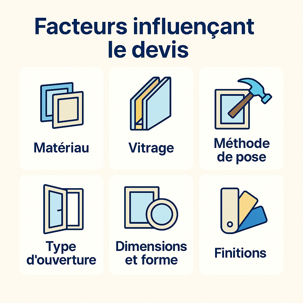 Les 6 Facteurs qui Influencent votre Devis , matériau, vitrage, méthode, type d'ouverture, dimensions et forme, finitions