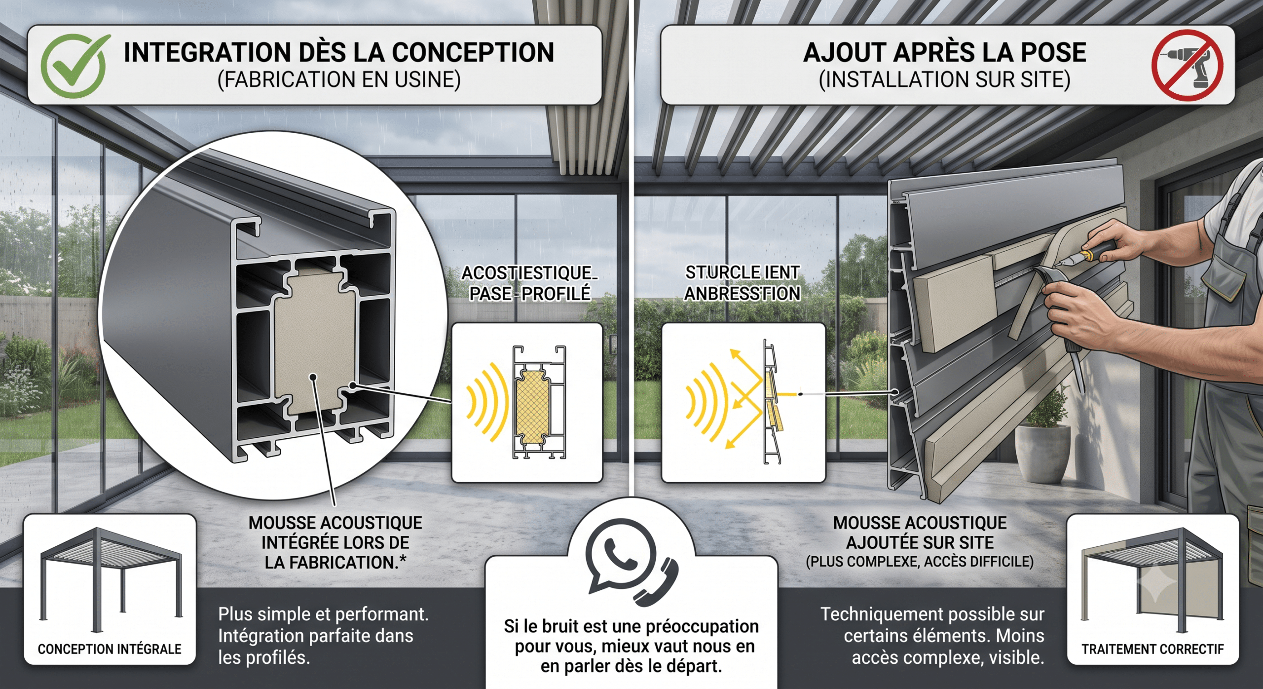 La mousse acoustique peut-elle être ajoutée après la pose d'une pergola ? par A2B Concept