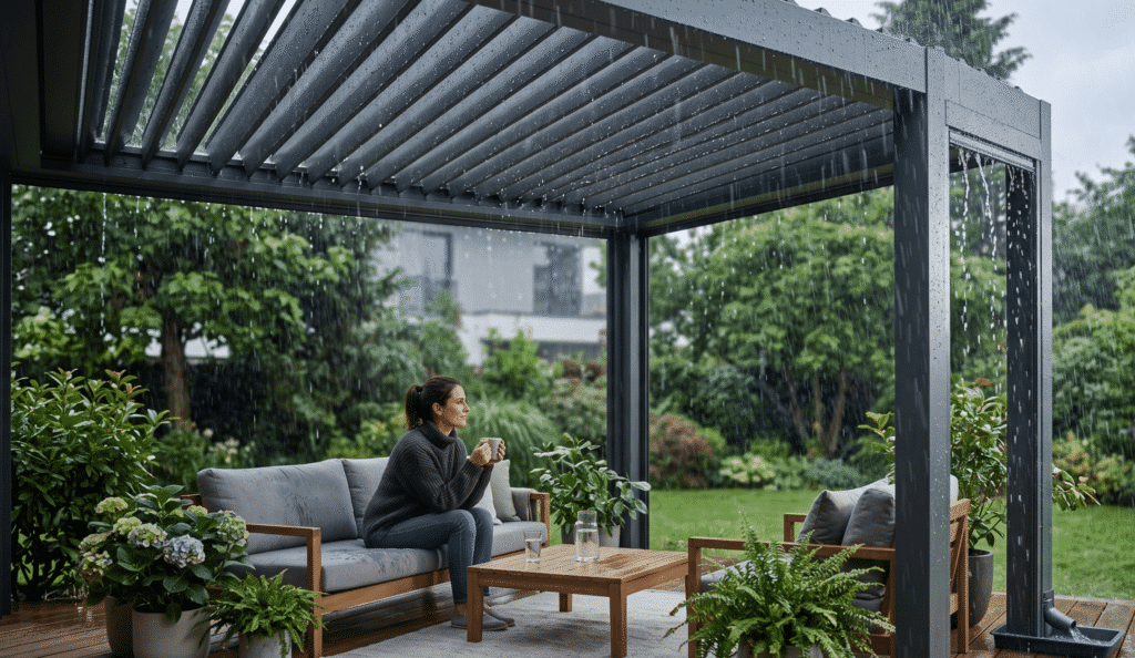 Bruit de la pluie sur une pergola bioclimatique : mythes et solutions A2B concept